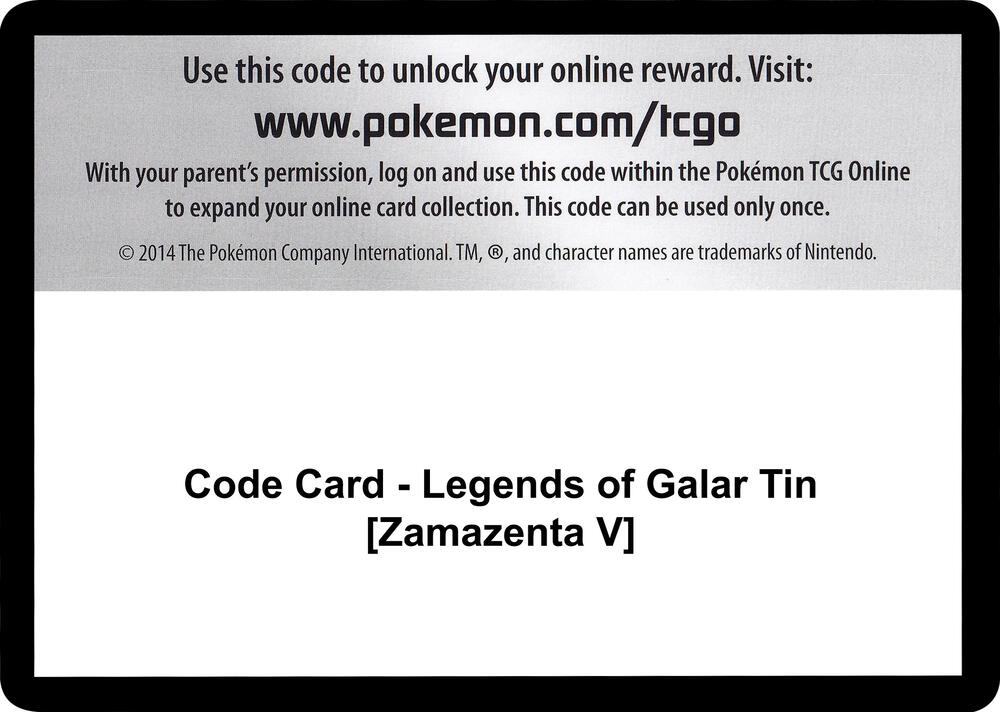 Code Card - Legends of Galar Tin [Zamazenta V]